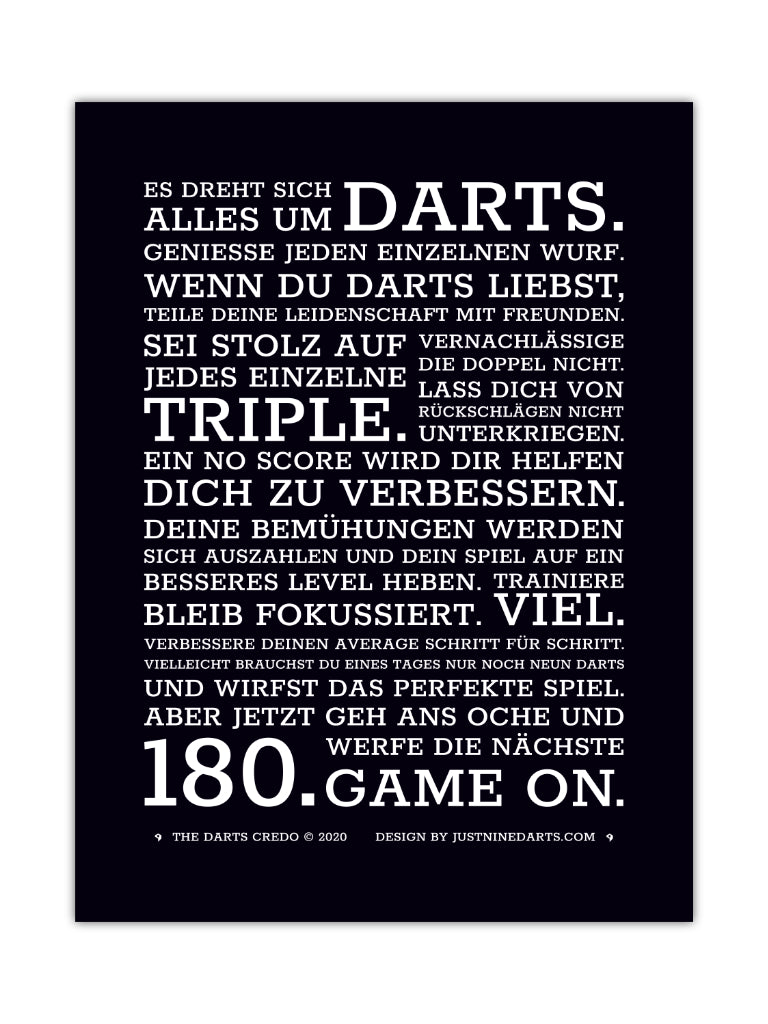 Dart Poster Darts Credo Deutsch Just Nine Darts 30 x 40 cm