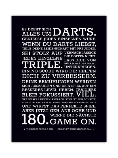 Dart Poster Darts Credo Deutsch Just Nine Darts 30 x 40 cm