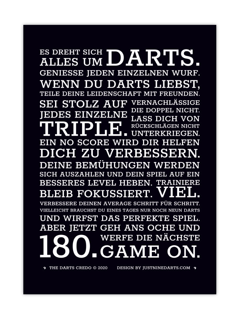 Dart Poster Darts Credo Deutsch Just Nine Darts 50 x 70 cm