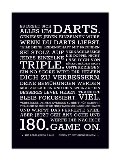 Dart Poster Darts Credo Deutsch Just Nine Darts 50 x 70 cm