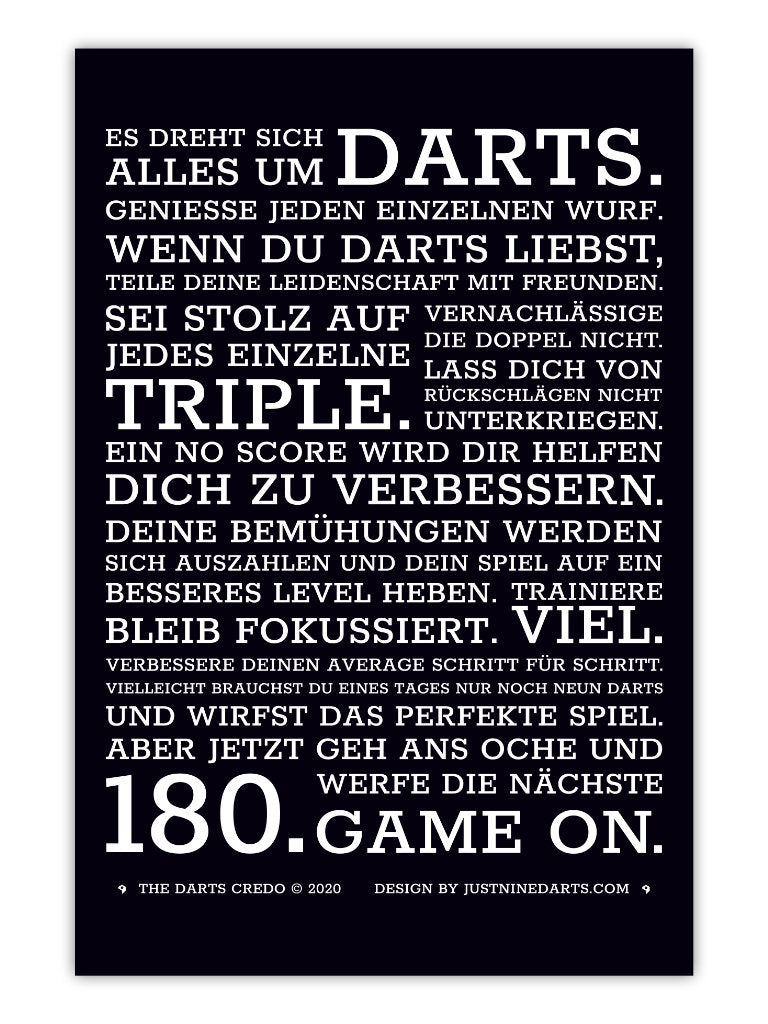 Dart Poster Darts Credo Deutsch Just Nine Darts