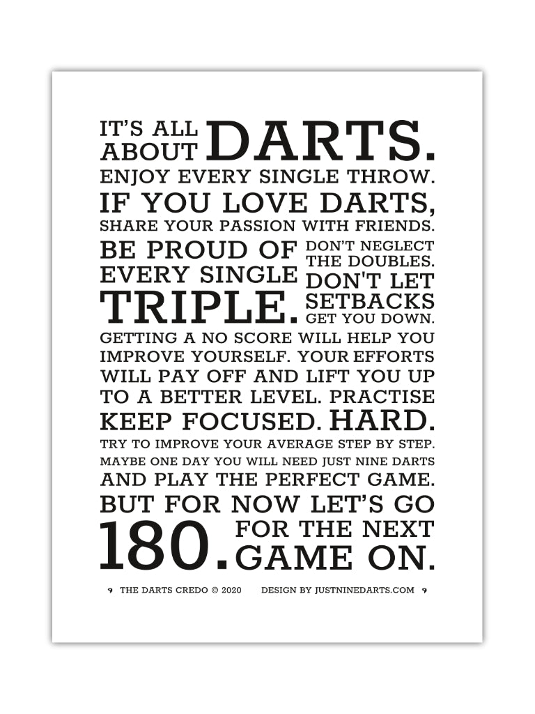 Dart Poster Darts Credo Englisch Just Nine Darts  Alternativen Text bearbeiten 30 x40 cm