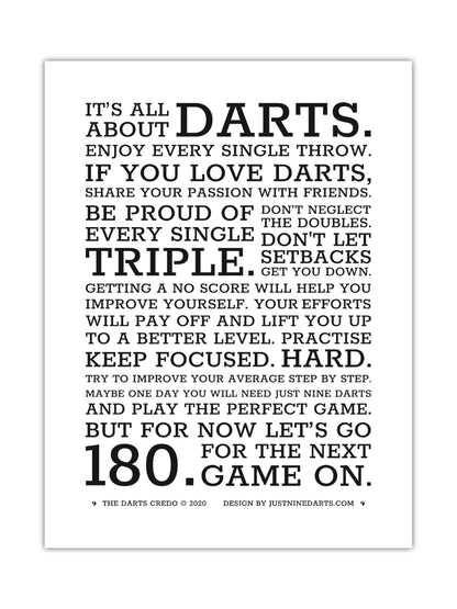 Dart Poster Darts Credo Englisch Just Nine Darts  Alternativen Text bearbeiten 30 x40 cm