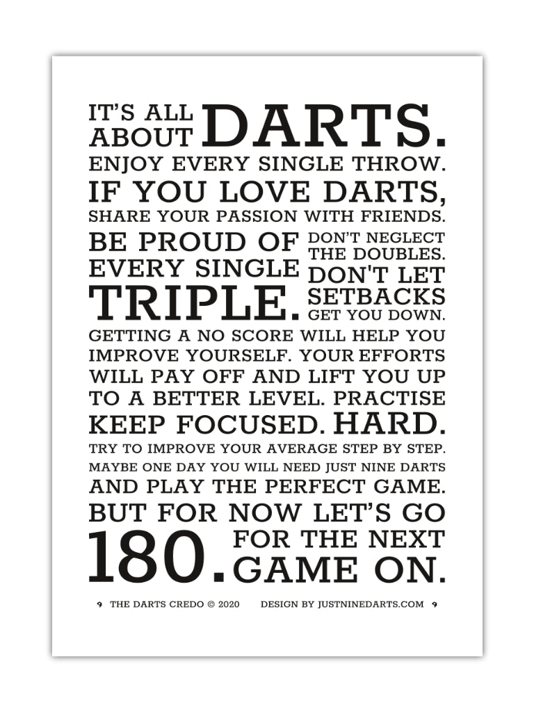 Dart Poster Darts Credo Englisch Just Nine Darts  Alternativen Text bearbeiten 50 x 70 cm