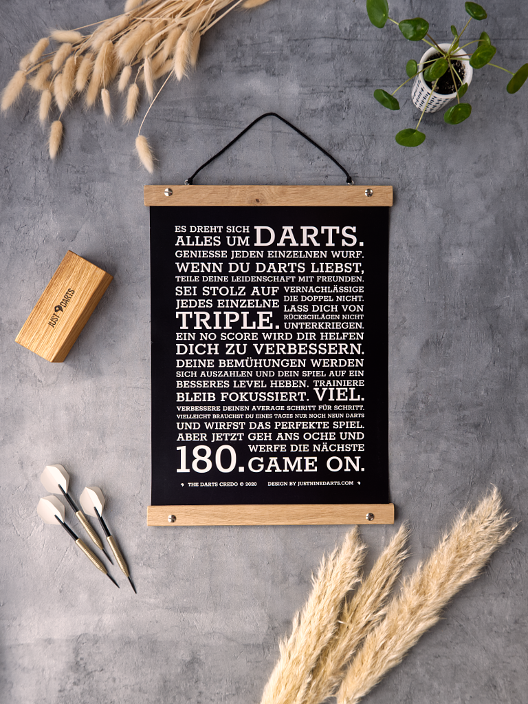 Dart Poster Darts Credo Deutsch Just Nine Darts mit Posterleiste